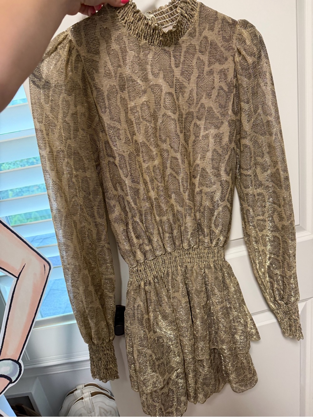 Show Me Your MuMu Gold Metallic Animal-Print Long Sleeve Mini Dress
